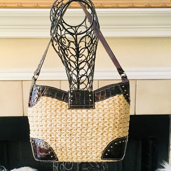 Brighton Straw & Croc Embossed Studded Bag - Picture 8 of 15